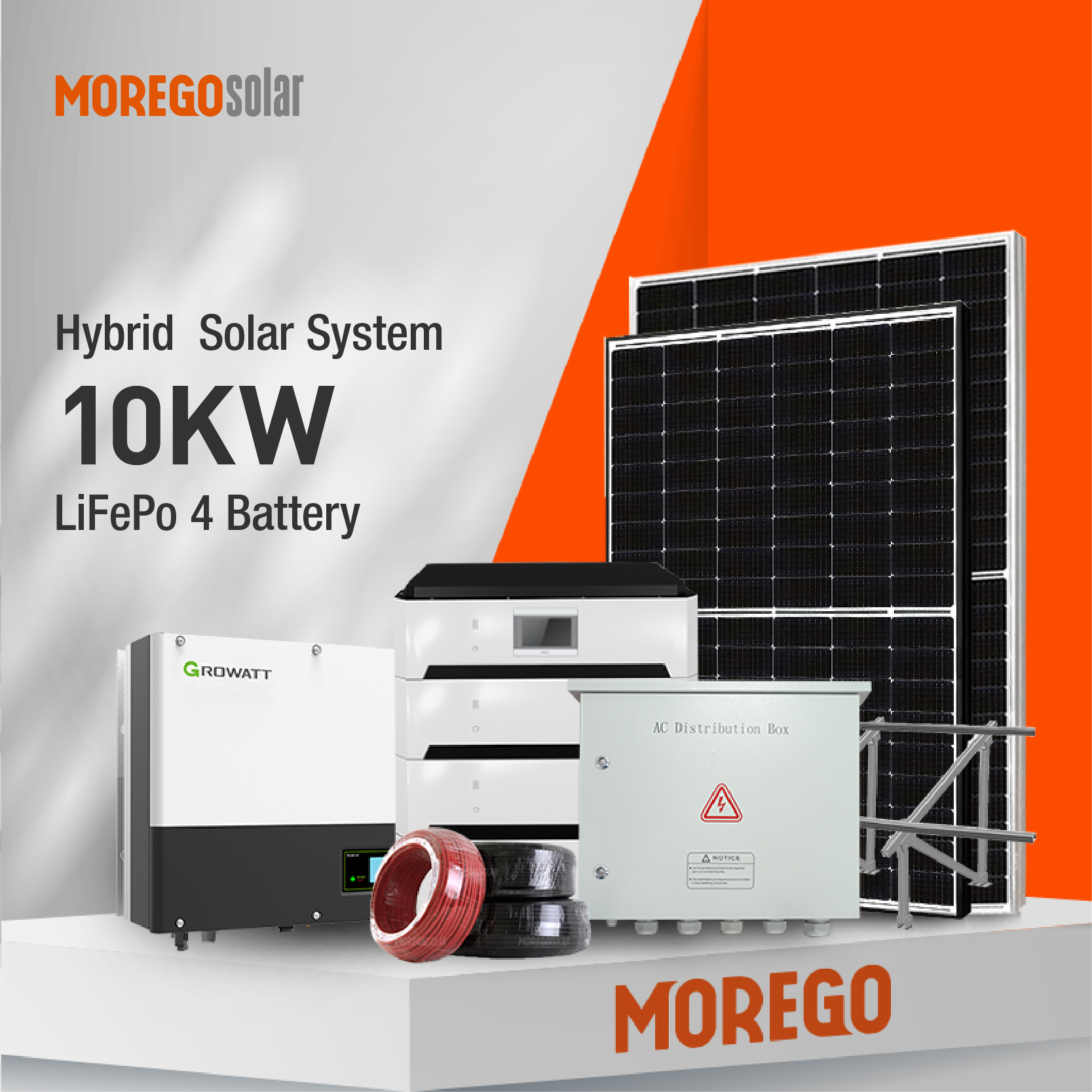 Moregosolar Hybrid-Solarenergiesystem 10 kW Speicher-Wechselrichter-Lithium-Ionen-Batterie