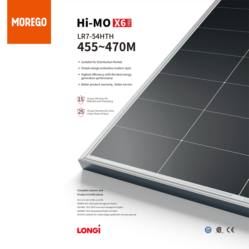 Longi Solar Hi-MO X6 MAX schwarzes Solarpanel 465 W 460 W 455 W für das Hausdach