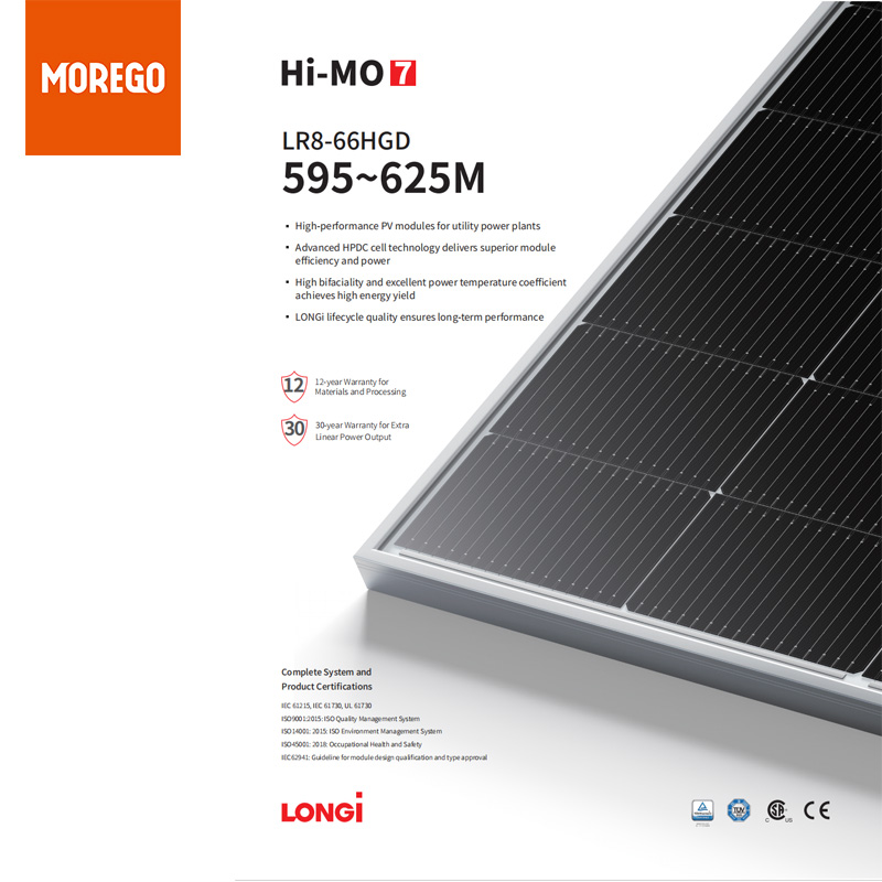 Longi Hi-MO 8 LR8-66HGD Bifacial Doppelglas-Solarpanel 600 W 605 W 610 W 615 W 620 W 625 W