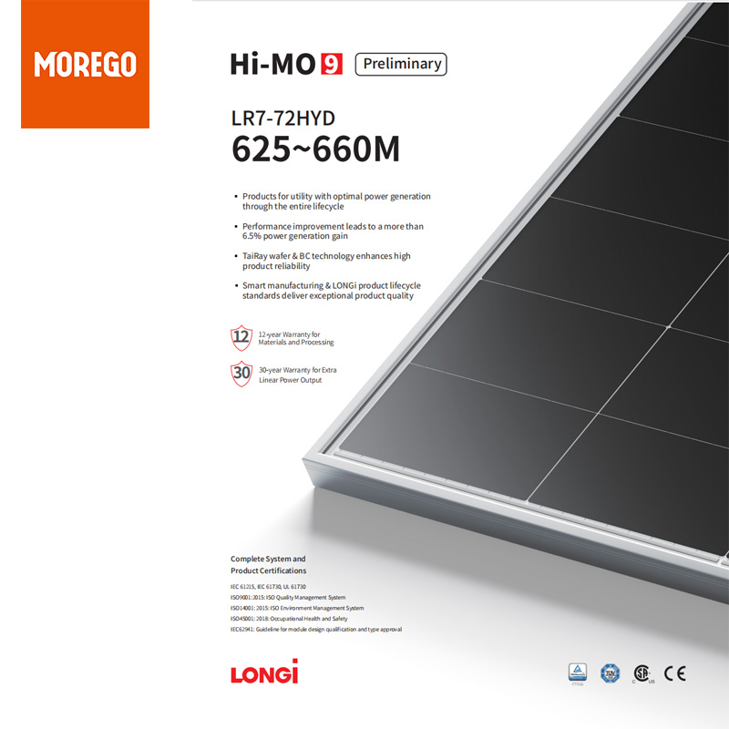 Longi Hi-MO9 LR7-72HYD Bifacial 660W 655W 650W 645W 640W 635W Doppelglas-Solarpanel 