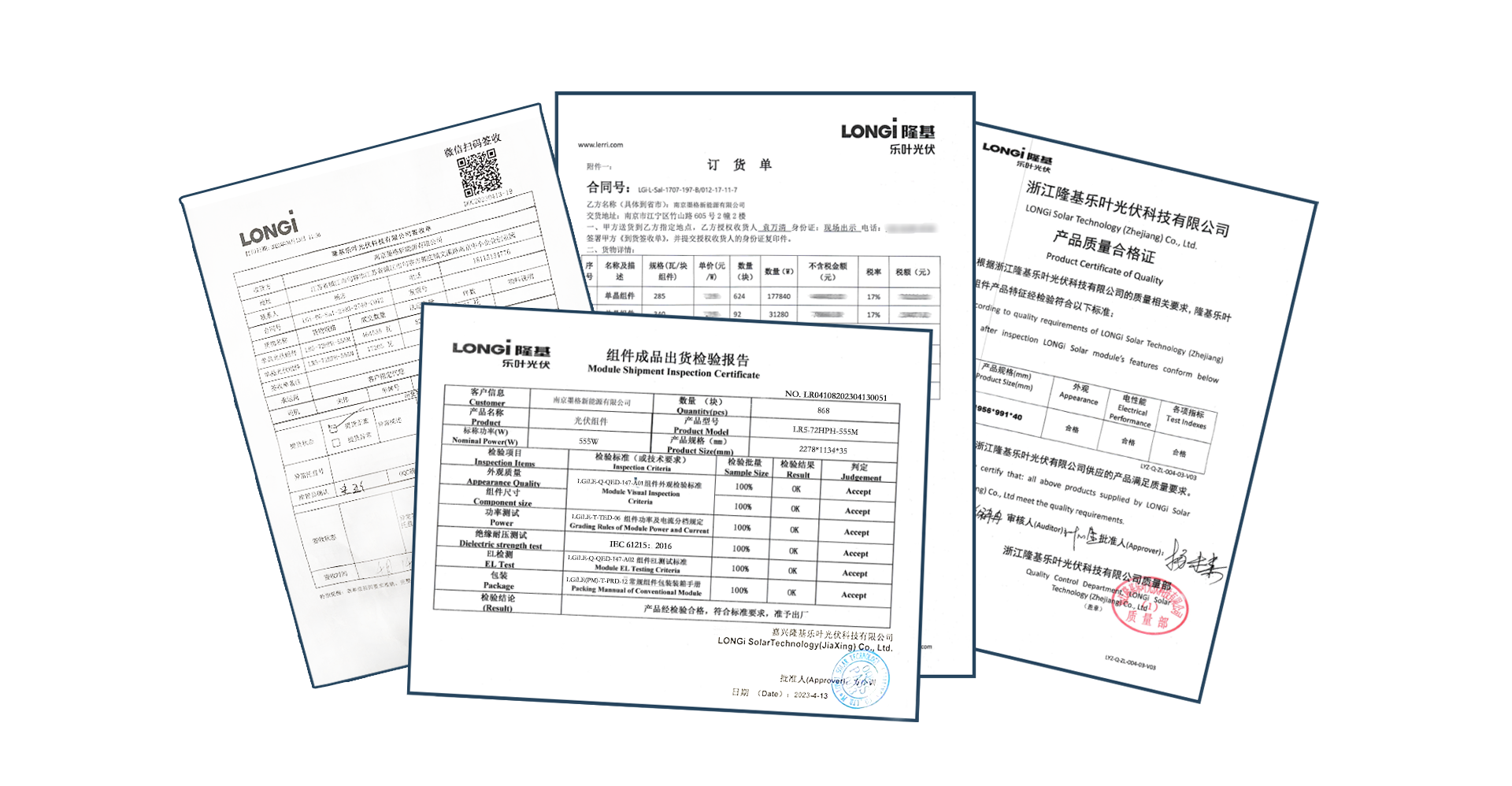 Longi-Solarmodul-Versandkontrollzertifikat