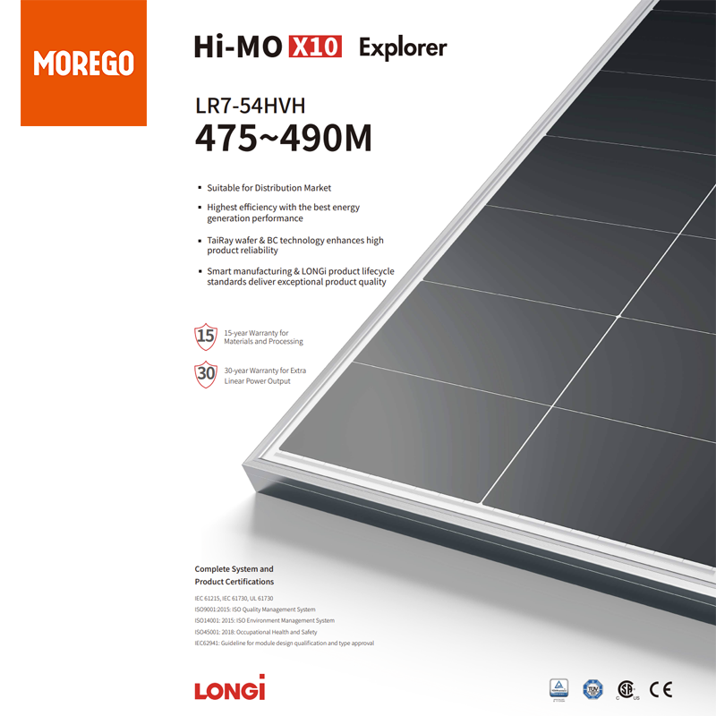 Longi HiMO X10 Explorer Dach-Solarpanel 500 W 490 W 485 W 480 W schwarzes Modul